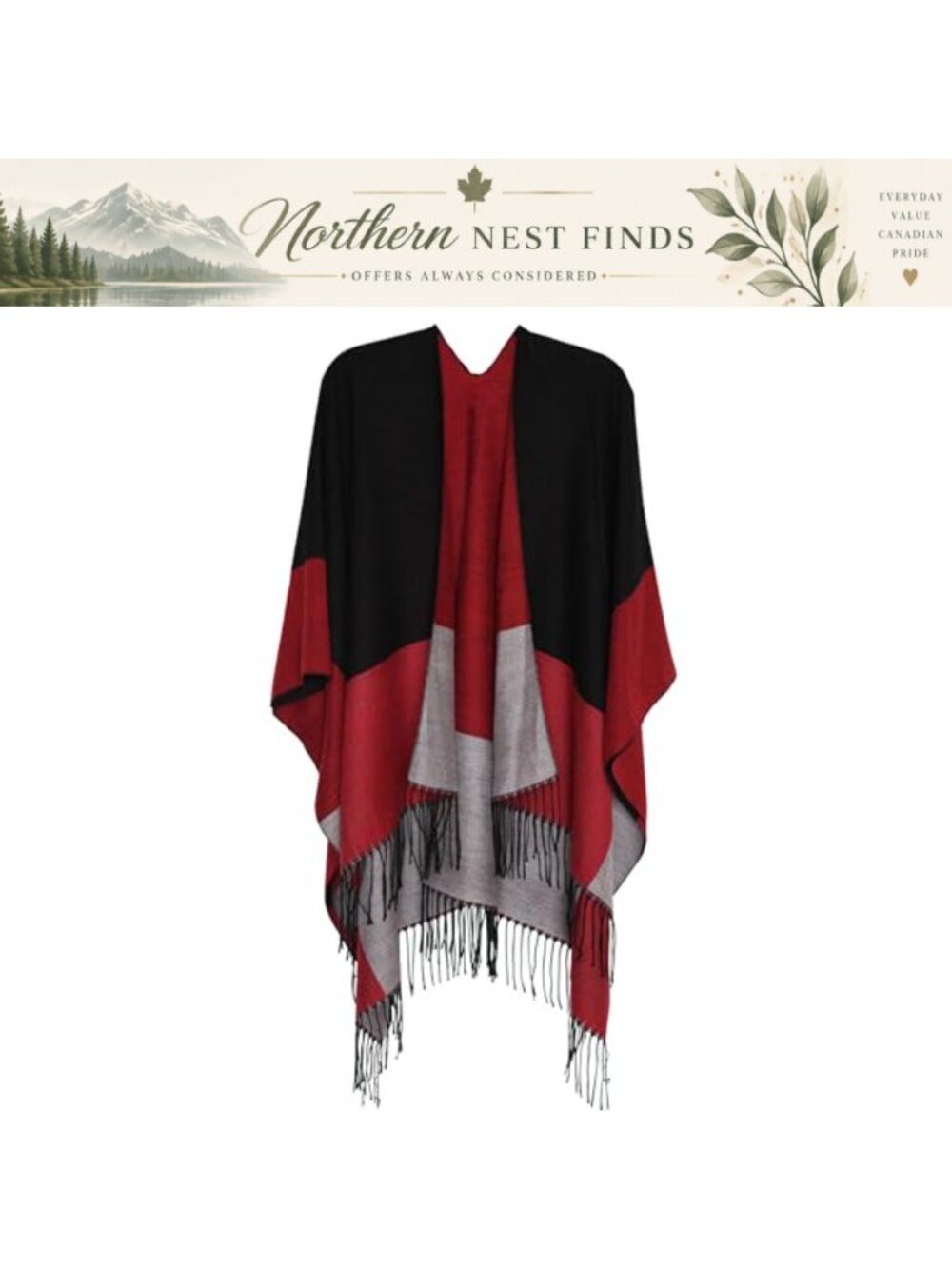 Women's Knit Poncho Wrap Open Front Reversible Shawl Cape